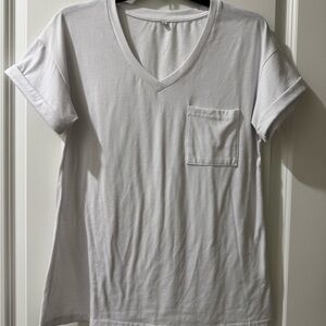White V-Neck T-Shirt with Pocket